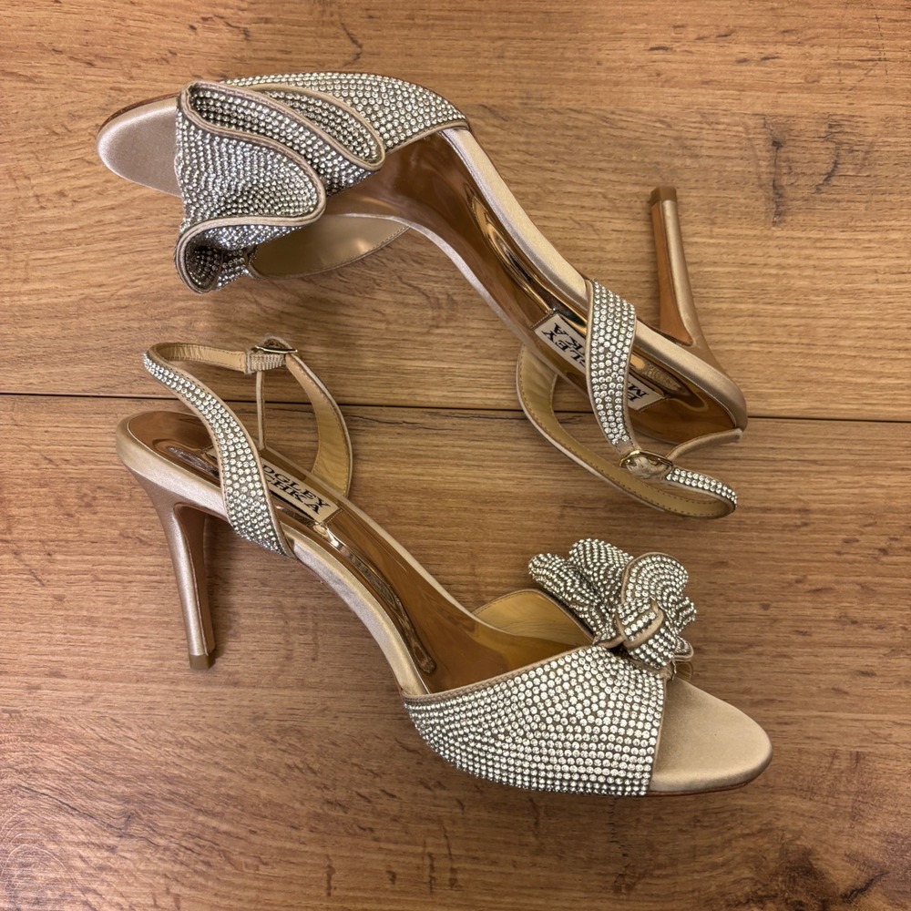 BADGLEY MISCHKA Rennie Statement Stiletto Heel Nude Women Size 6.5 Formal Party - Picture 9 of 14